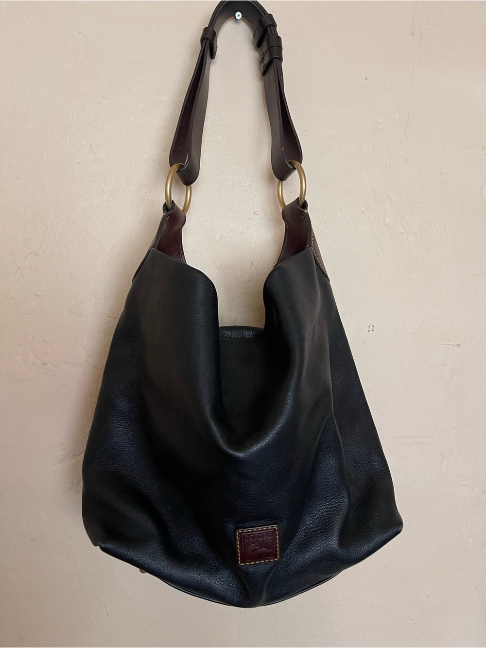 Dooney & Bourke Genuine Leather Hobo Shoulder Bag, Dark Brown/Black,
